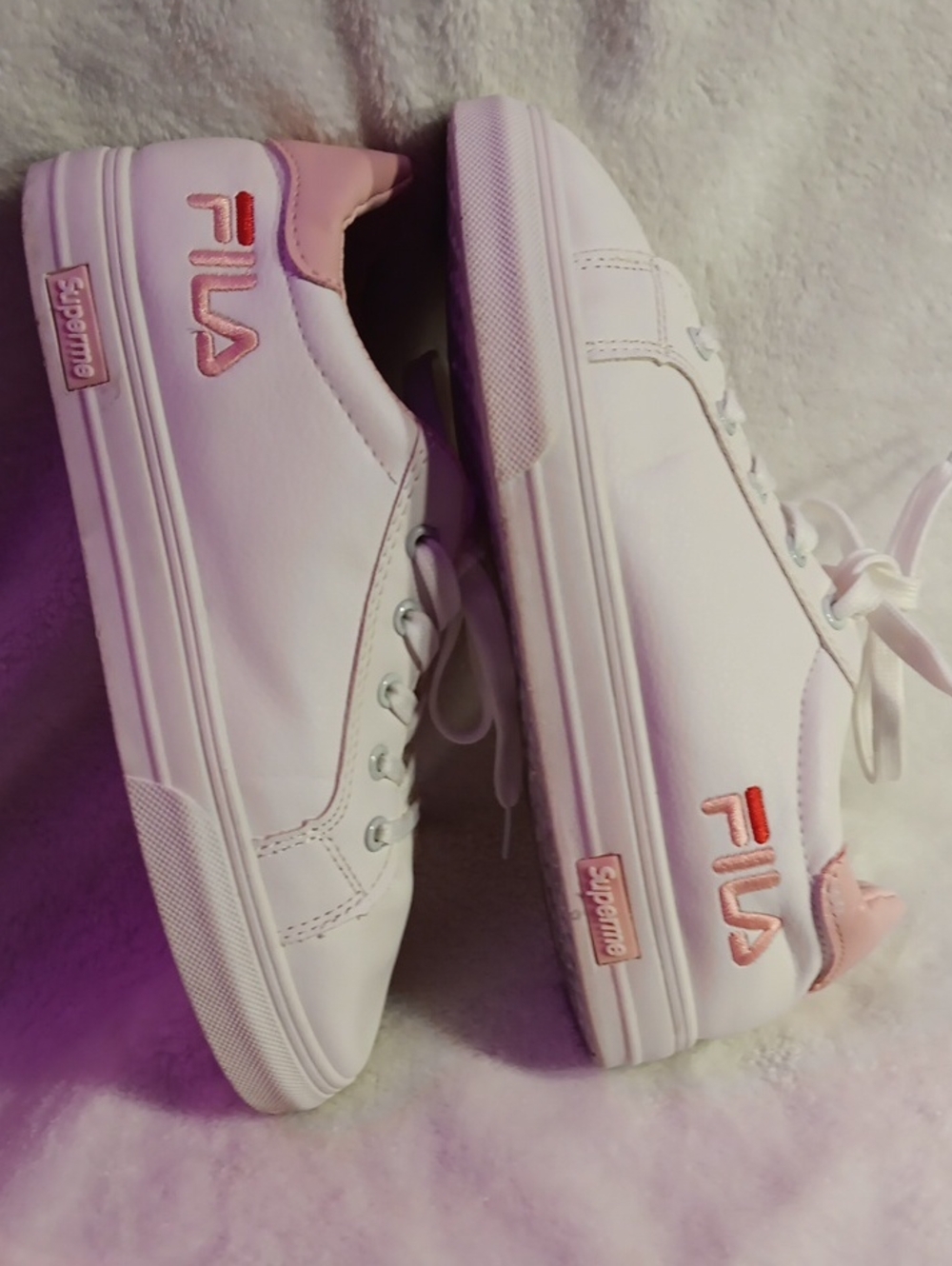 Fila Kids White Sneakers with Pink Logo and Heel